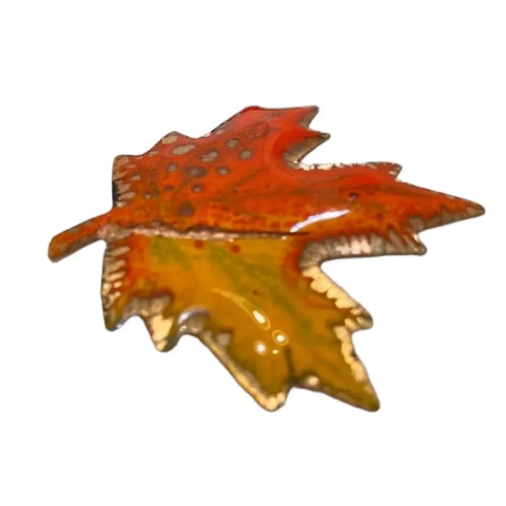 Vintage Jules Perrier Enamel Leaf Brooch